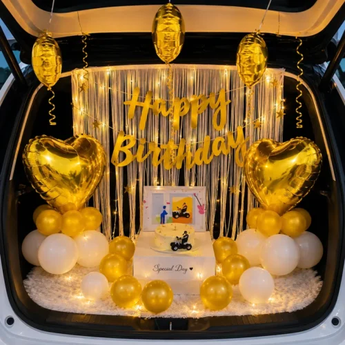 Golden Heart Car Surprise Decoration with Balloons