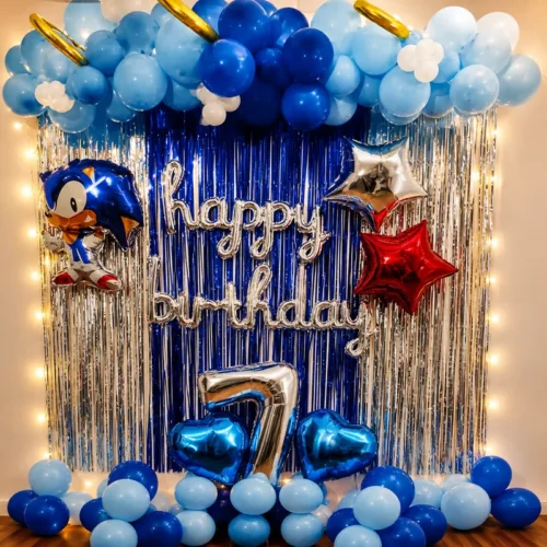 balloon decoration Blue Sonic Birthday Backdrop