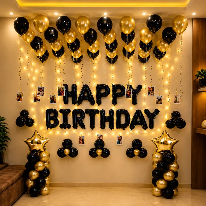 balloon decoration Black Gold Birthday Decor