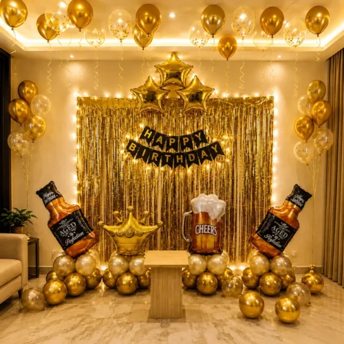 balloon decoration Golden Cheers Birthday Decor
