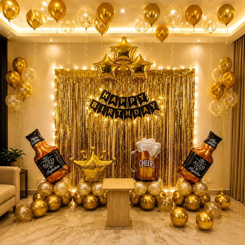 balloon decoration Golden Cheers Birthday Decor